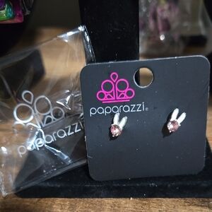 Paparazzi Pink Gem Silver Earrings